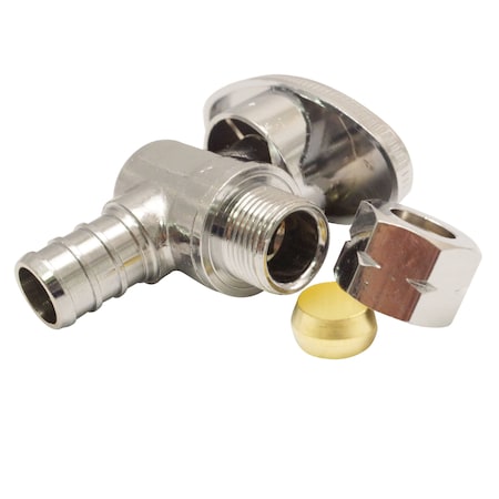 Apollo 1/2 in. Chrome-Plated Brass PEX Barb x 3/8 in. Compression Quarter-Turn Angle Stop Valve APXVA1238C